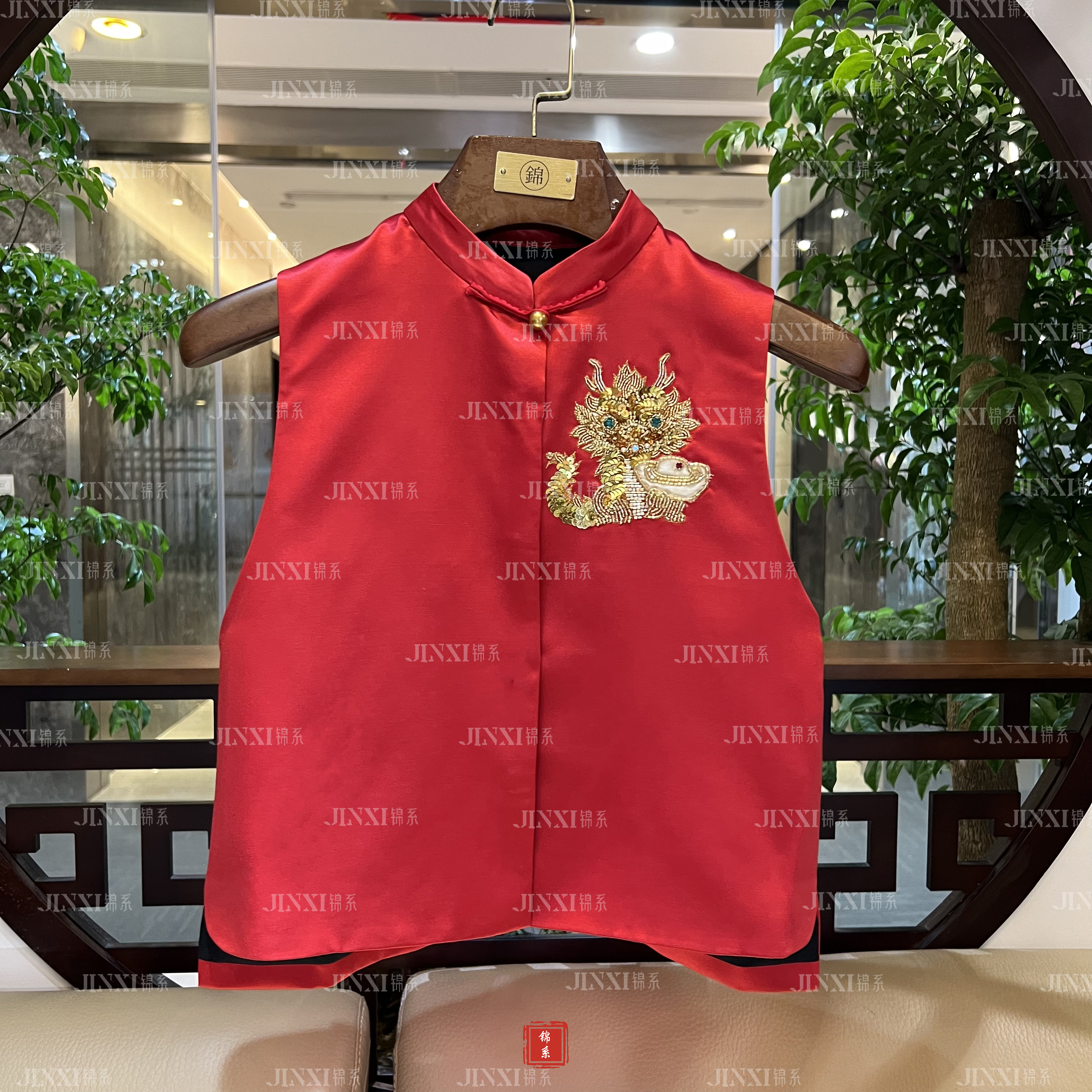 【锦系~新款】E-31968丝毛缎新中式桑蚕丝绣花儿童马甲S3149961