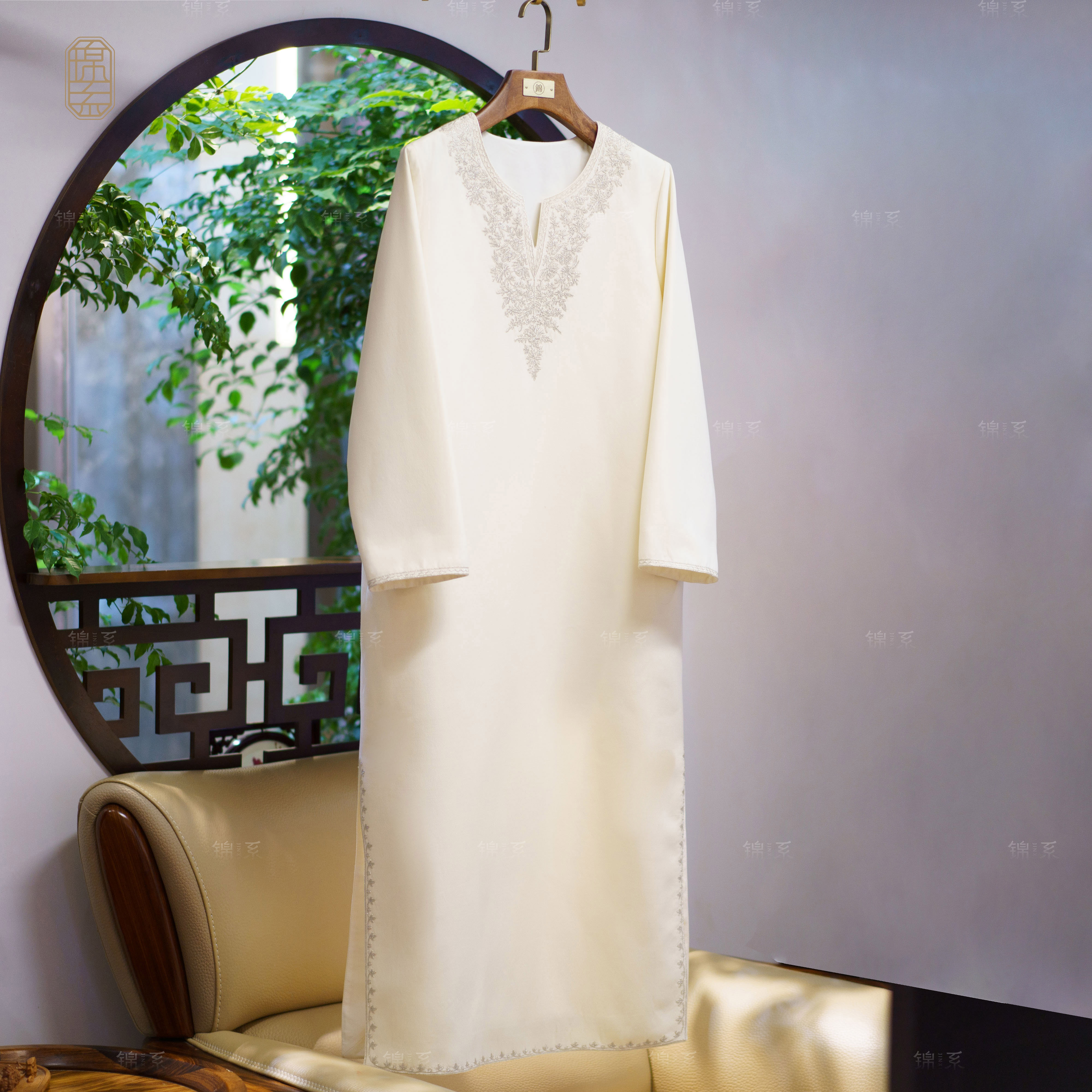 【锦系】丝羊毛中式国风桑蚕丝绣花长袖连衣裙L-382110-S3149961