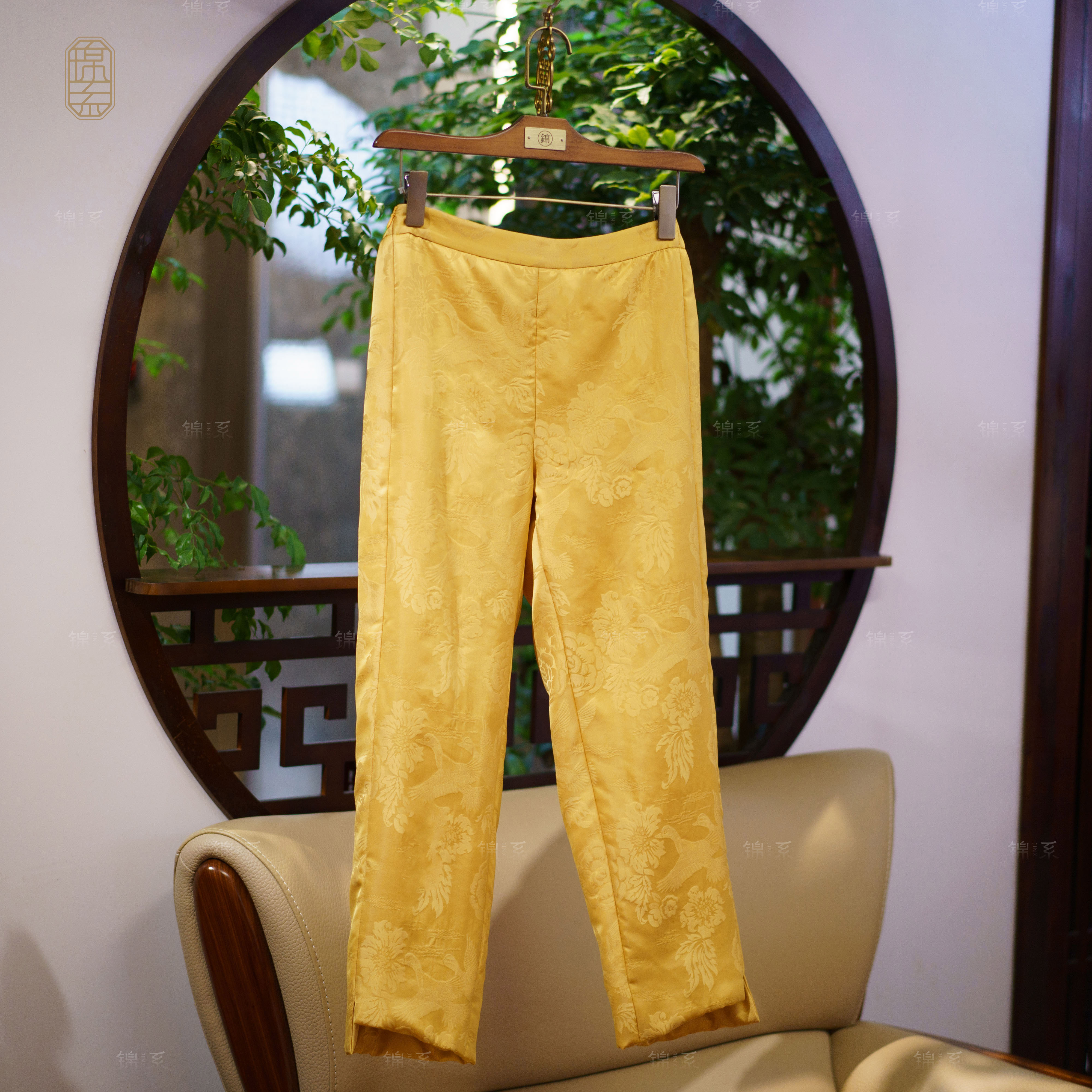 【锦·系】真丝提花中式桑蚕丝后松紧腰小脚裤K-382054-S3149961