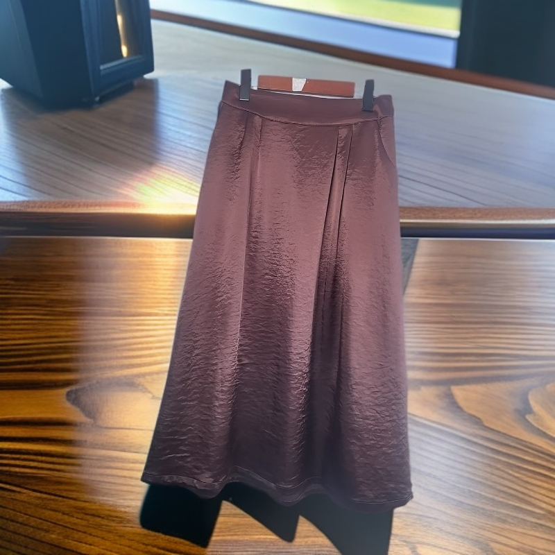 068新款老料油皮半身裙时尚百搭国风休闲气质高腰长款