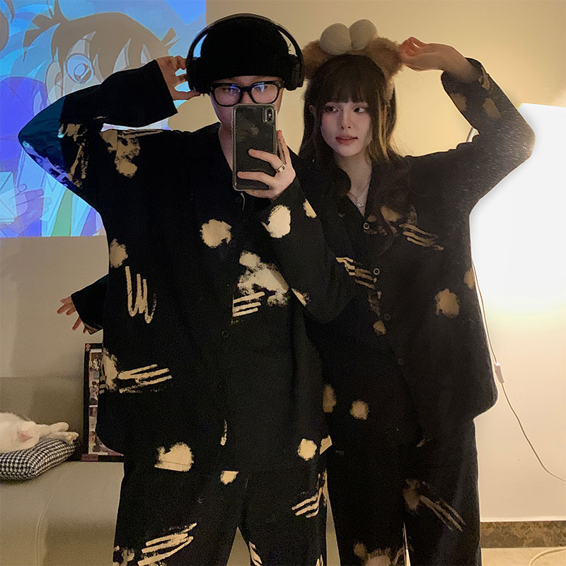 情侣睡衣女春秋款长袖网红爆款2023年新款可爱家居服男士大码套装