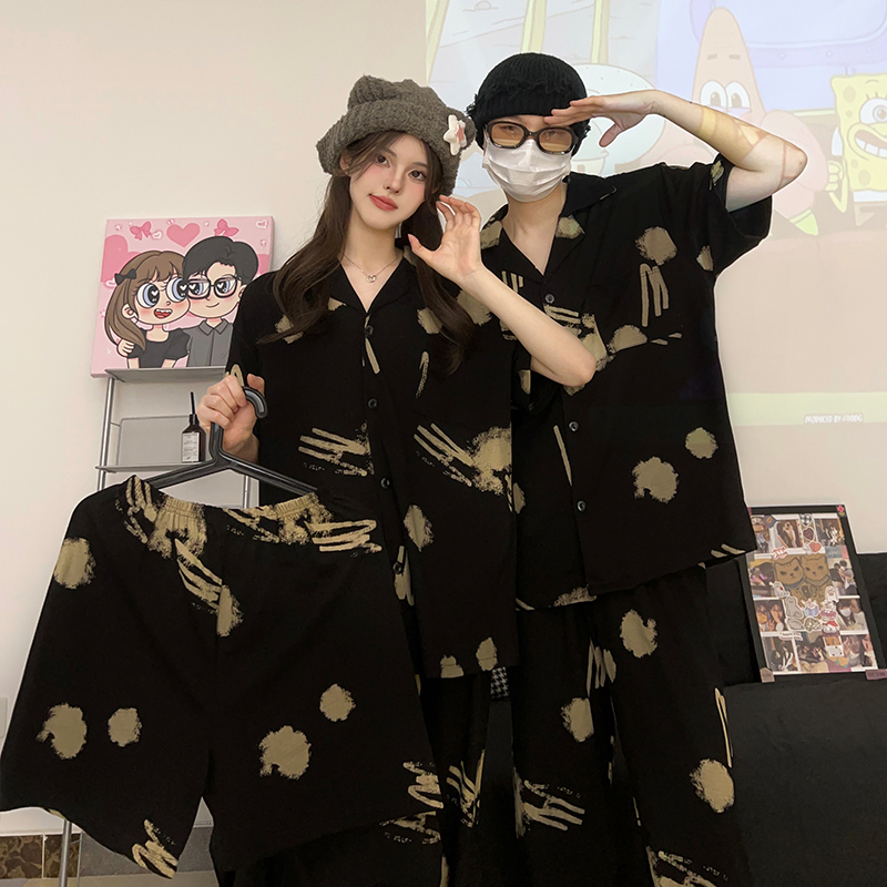 【三件套情侣】夏季高级感青少年睡衣网红男女学生短袖短裤家居服