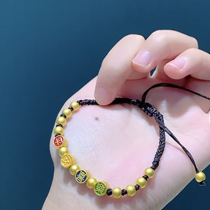 铜合金脚链 烧蓝平安喜乐转运珠手链古法时尚编绳手工