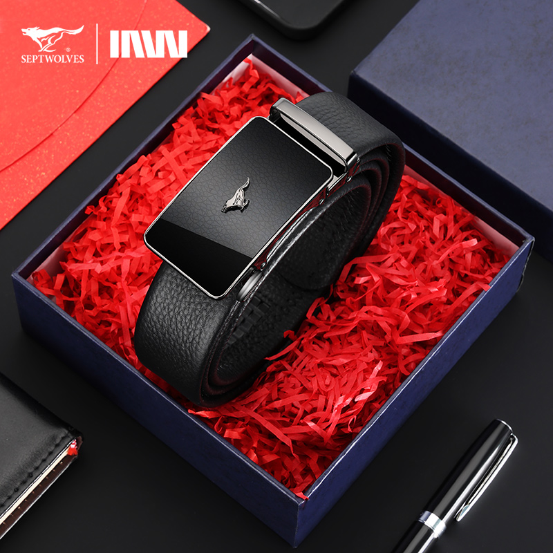 七匹狼皮带男士真皮自动扣商务高档腰带头层牛皮2025新款正品裤带