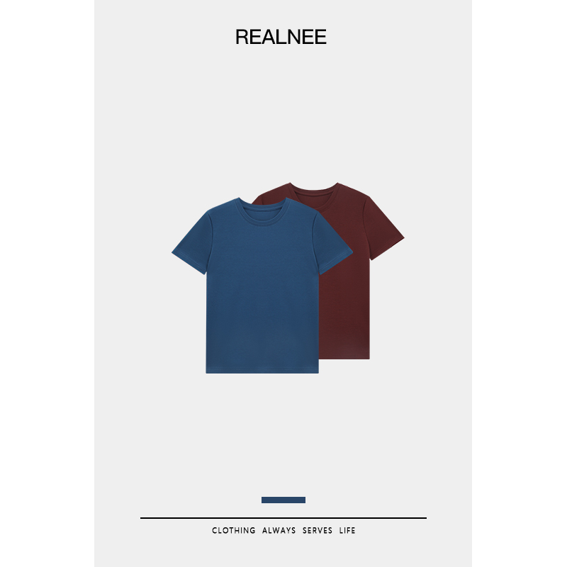 REALNEE【色彩力量】长绒棉极简T恤复古慵懒百搭舒适主义穿搭03599
