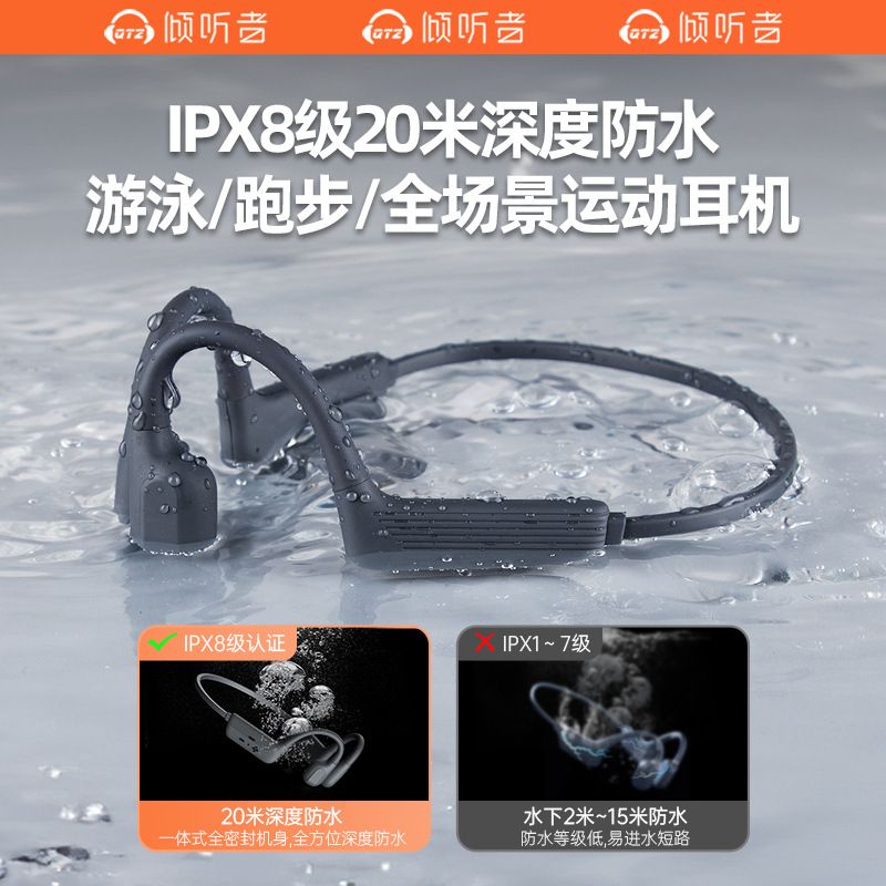 亚马逊2024新款骨传导蓝牙耳机游泳防水IP68跑步运动型不入耳挂耳