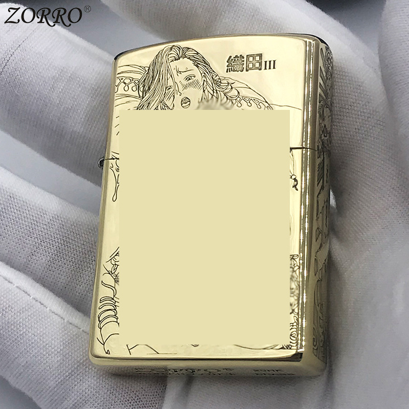 ZORRO新款佐罗纯铜精雕织田美女防风煤油打火机盔甲机创意送男友Y