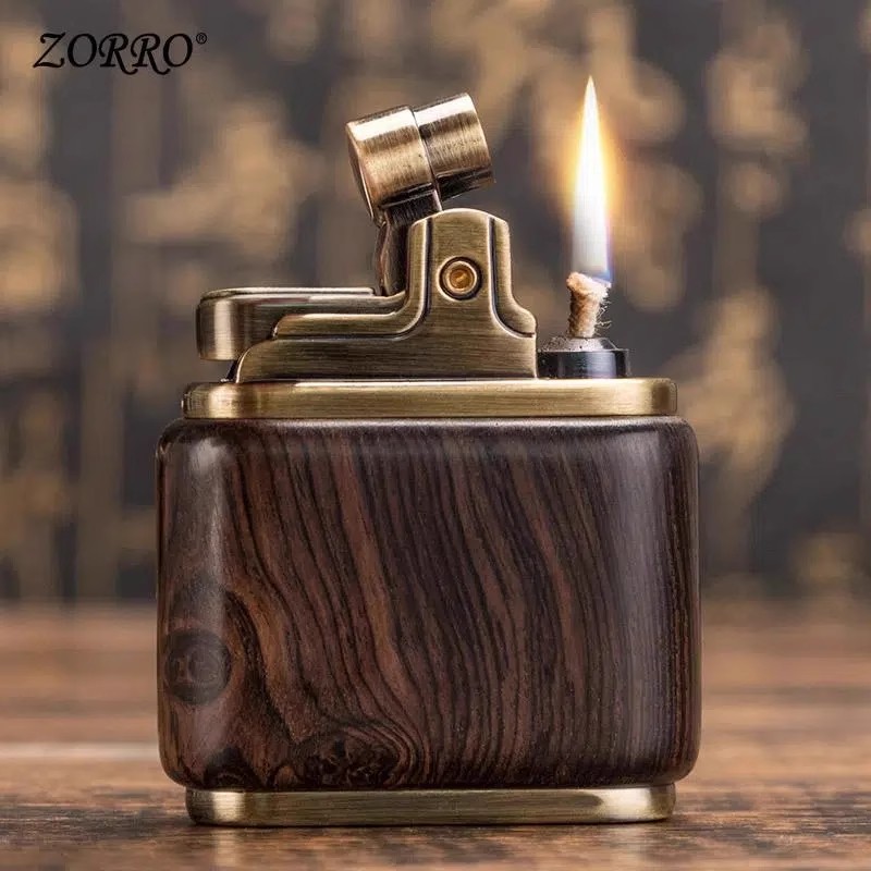 ZORRO佐罗铜打火机582便携按压式点火老式个性复古紫檀木质火机礼