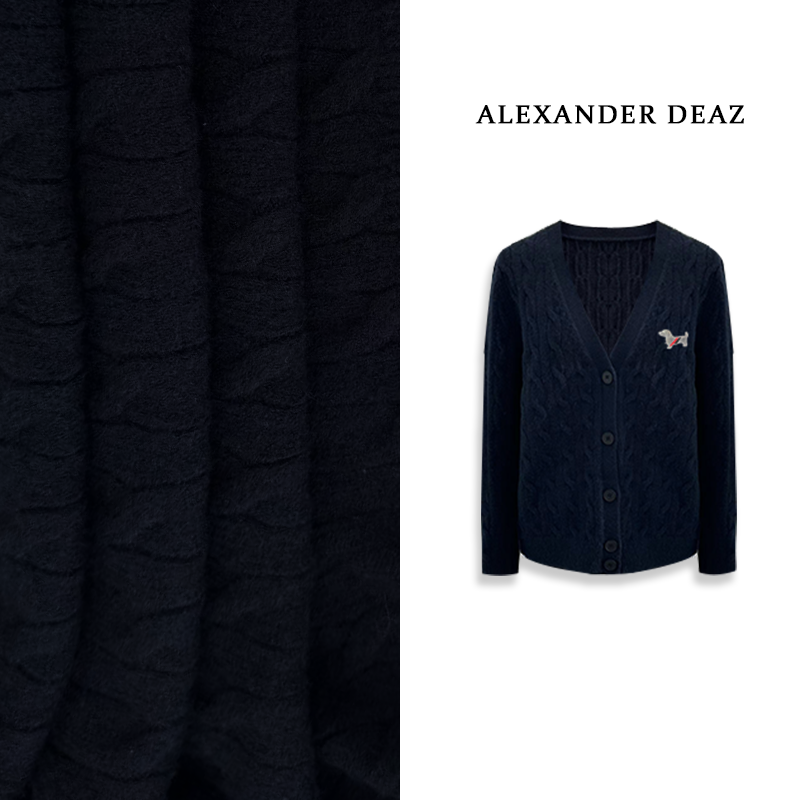 2024 新款时尚刺绣小狗绞花设计长袖针织开衫A8027【玥】