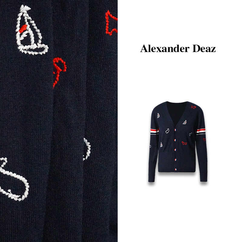 【YH】2024 新款秋季上新设计感刺绣海洋之心腊狗长袖针织开衫A8017