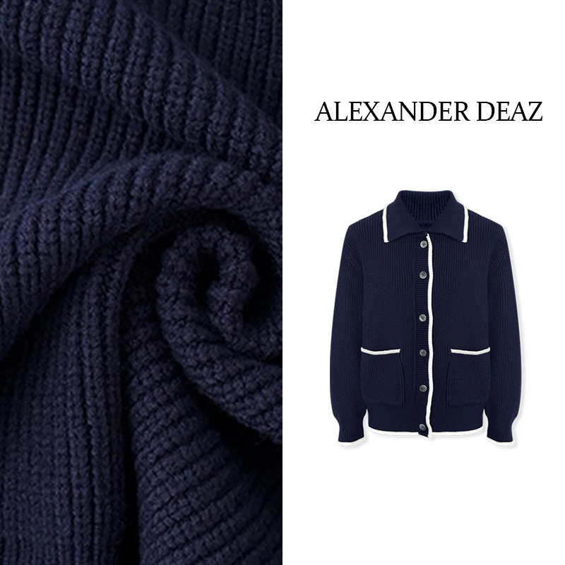 2025 新款撞色休闲时尚口袋翻领长袖针织衫A8006