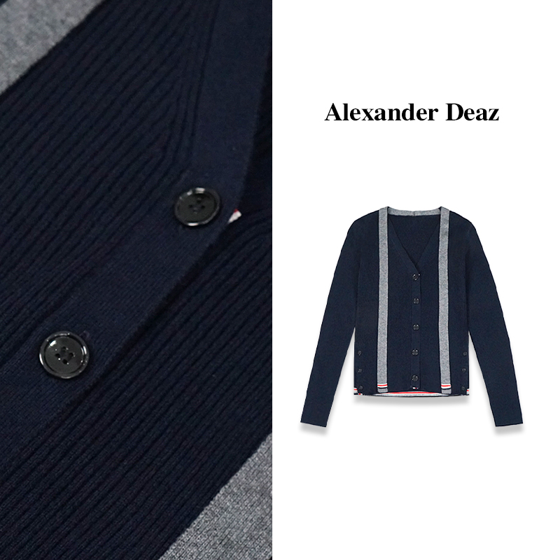 2025新设计款领挂脖蝴蝶结时尚螺纹嵌花长袖针织衫A8014