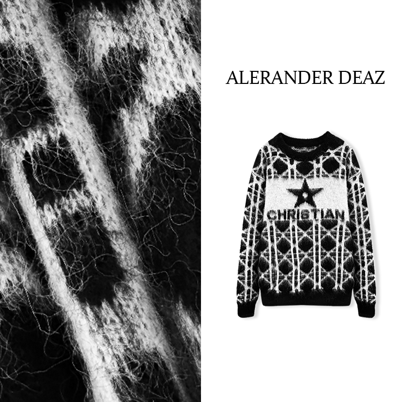 2024 秋冬新款时尚多元素菱格毛绒五角星套头毛衣A8033
