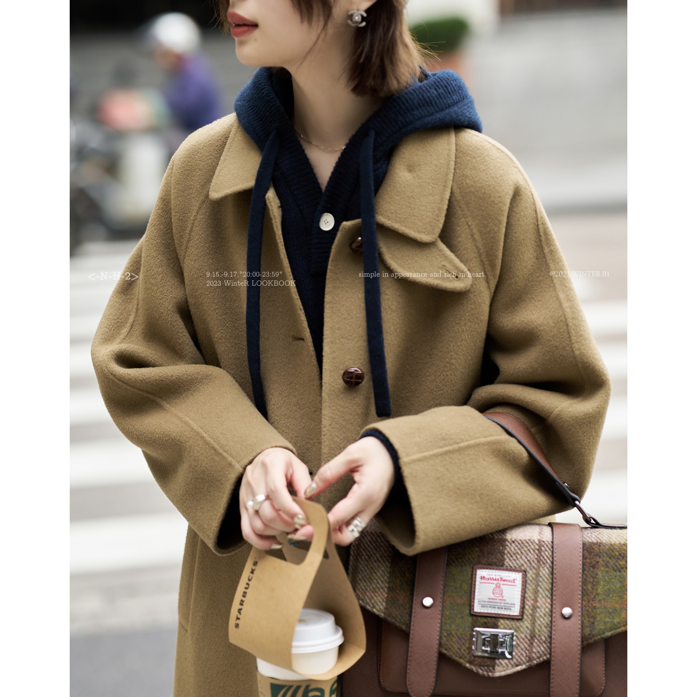 「白描工作间」“格兰芬多学院”100%羊毛850g双面呢大衣外套女百搭