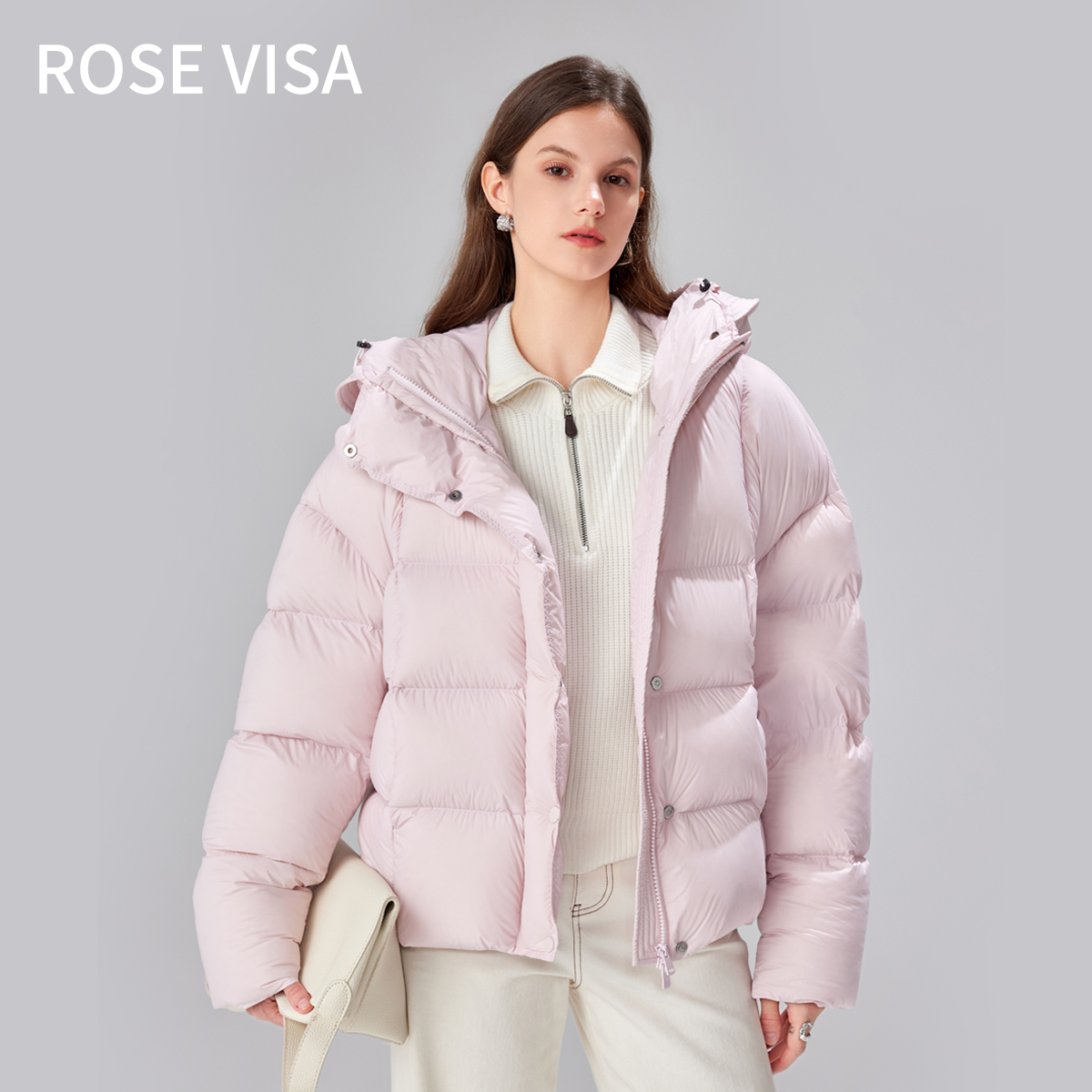 RV AW新国标95白鹅绒花边帽时尚保暖冬季女装短款羽绒服81023