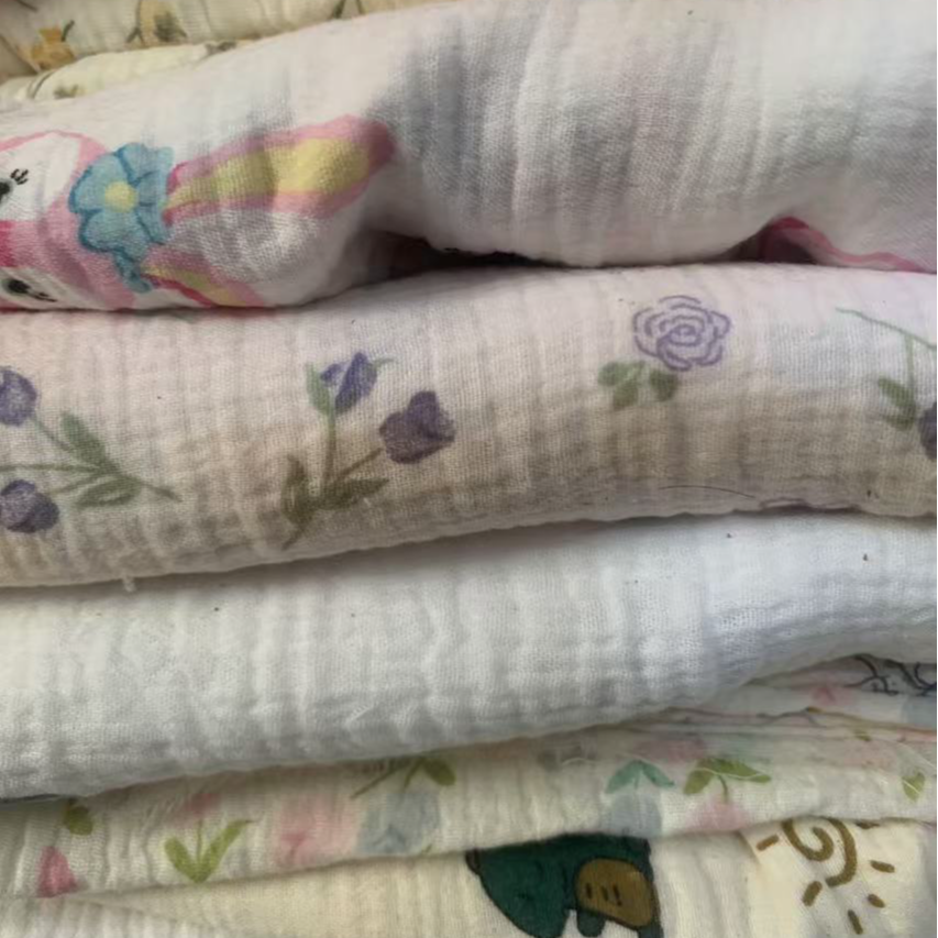 微瑕纯棉双层皱皱纱牛奶棉宝宝棉 