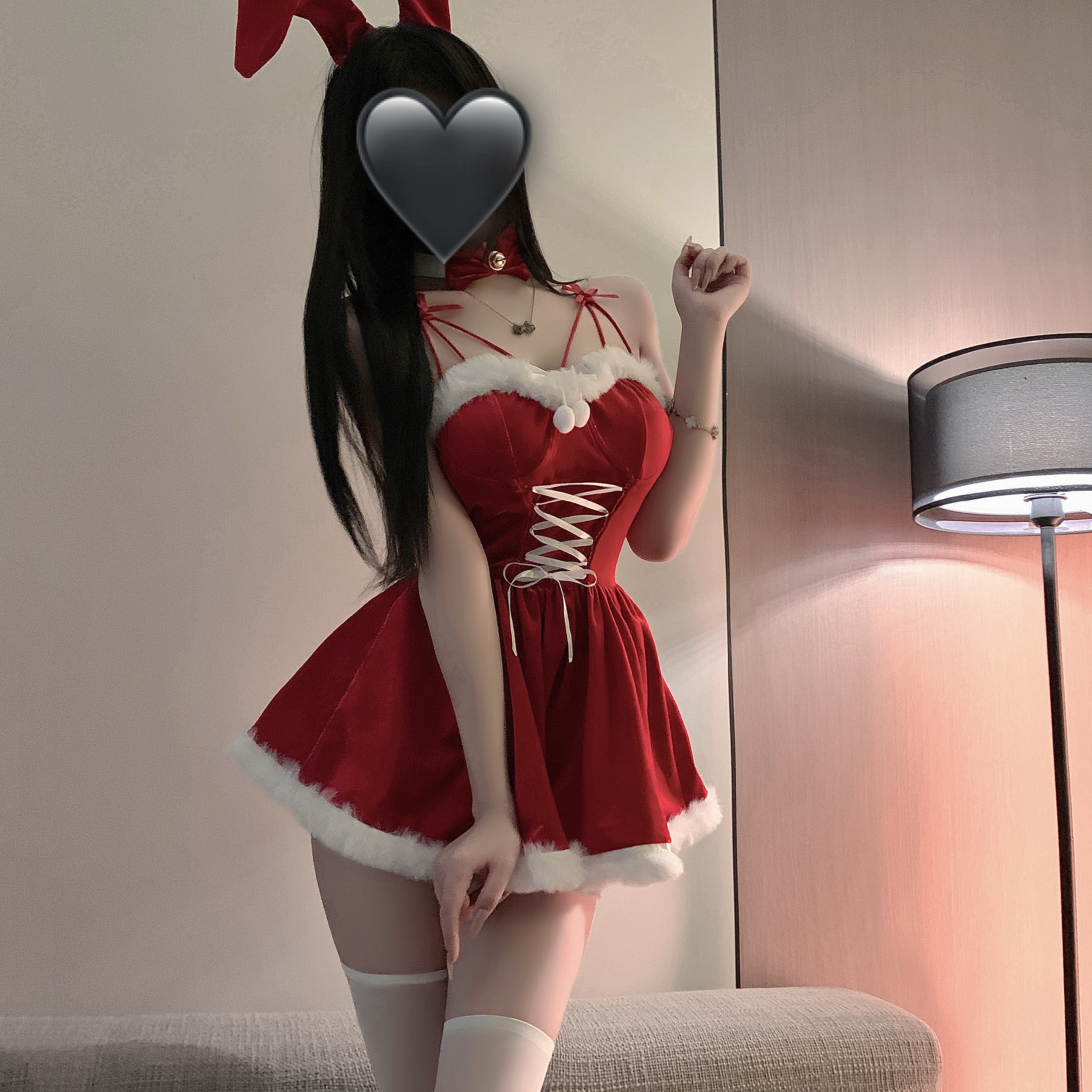 Girl:圣诞乖宝 2024圣诞穿搭性感纯欲吊带套装辣妹红色连衣裙