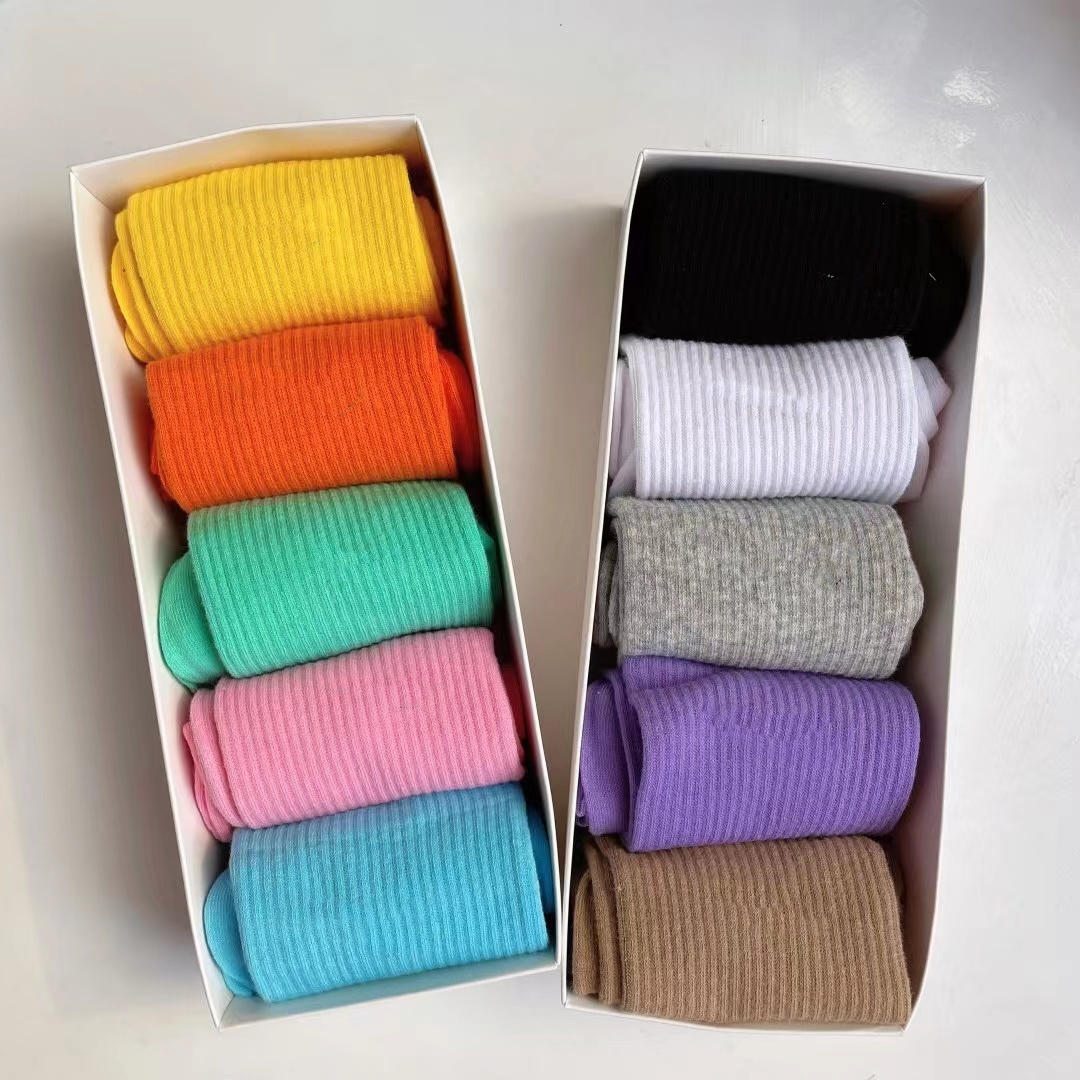 SC23806 男女多色棉质吸汗中筒运动袜(5双装)