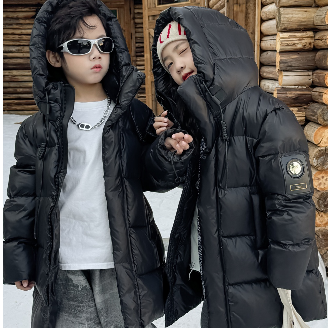 丰硕家   黑金长款羽绒超厚儿童连帽冬季加厚保暖