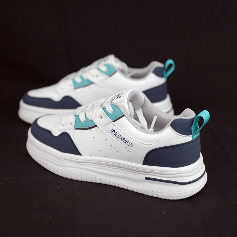 人本新款男鞋低帮白色皮面休闲板鞋轻便透气潮鞋男士学生鞋厚底