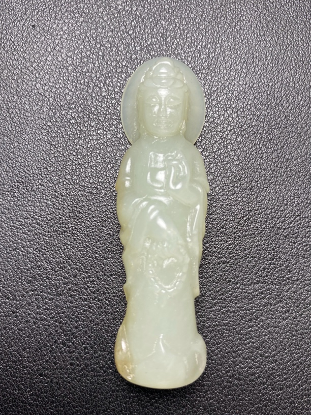 清仓和田玉站观音挂件吊坠明清玉器手工雕刻时尚复古男士玉佩老玉