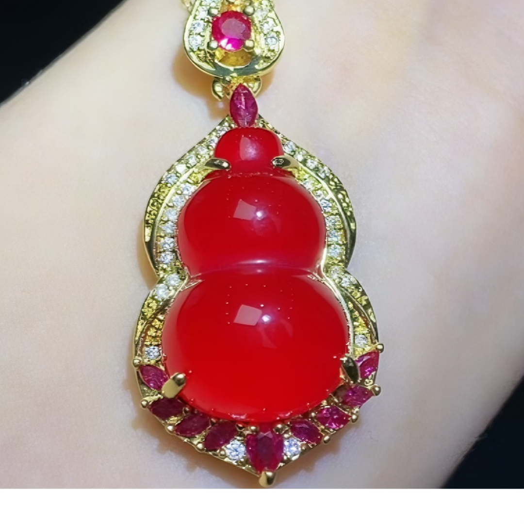 ST1704【贵气珠宝】红咔玛瑙红葫芦吊坠-配绳子-