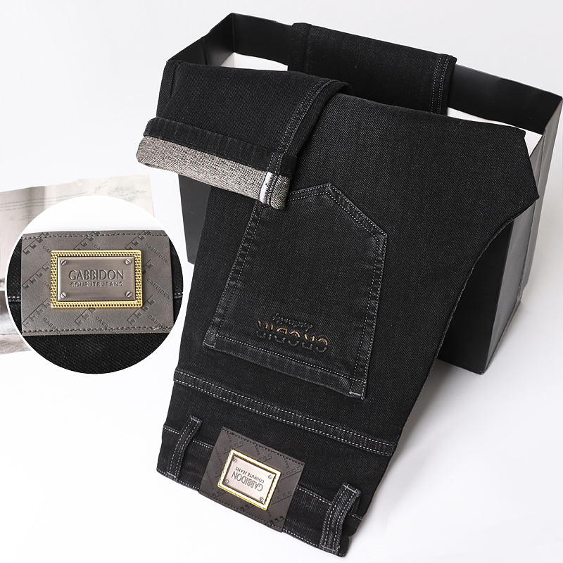 牛仔休闲裤弹力直筒男裤秋冬季厚款青中年男士免烫裤子黑色潮流