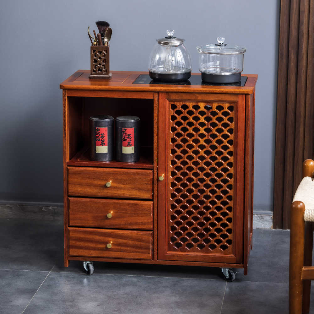 实木茶水柜烧水壶一体岩板茶边几带抽屉收纳边柜家用现代简约移动