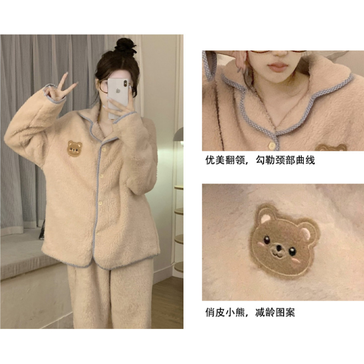 珊瑚绒睡衣女士秋冬季开襟加绒加厚保暖爆款2023新款高级感家居服