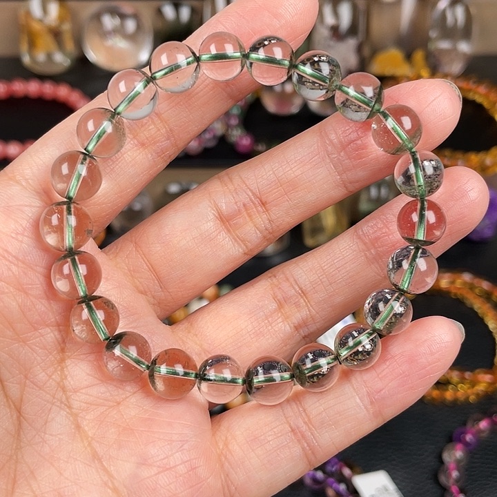 水晶手链未镶嵌天然绿幽灵聚宝盆