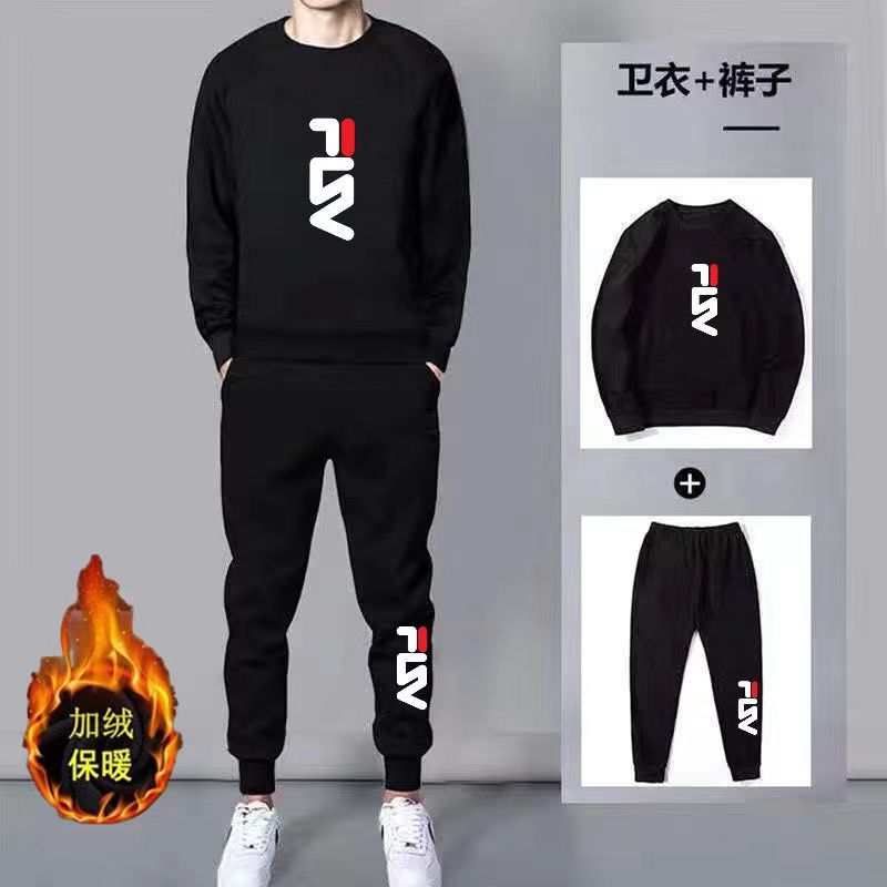 【小扬哥推荐】加绒加厚卫衣套装2023男士新款冬季休闲百搭长袖潮