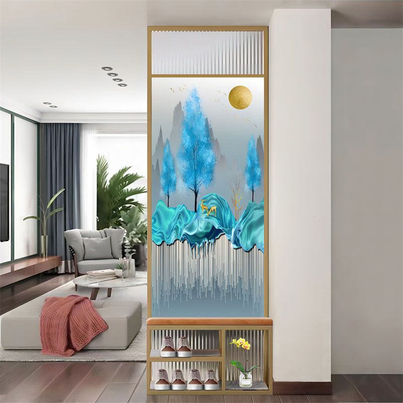 北欧换鞋凳屏风隔断客厅入户玄关简约长虹艺术玻璃彩绘现代装饰画