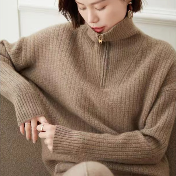 【康赛妮头道绒-小禾】100山羊绒衫女半高领拉链套头衫