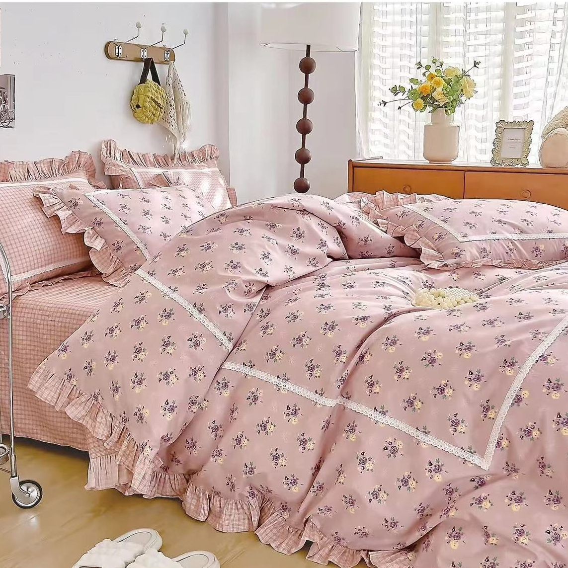 N3308纯棉60s133*76滚绳AB单人被套 蒙娜丽莎粉（无花边）150*200