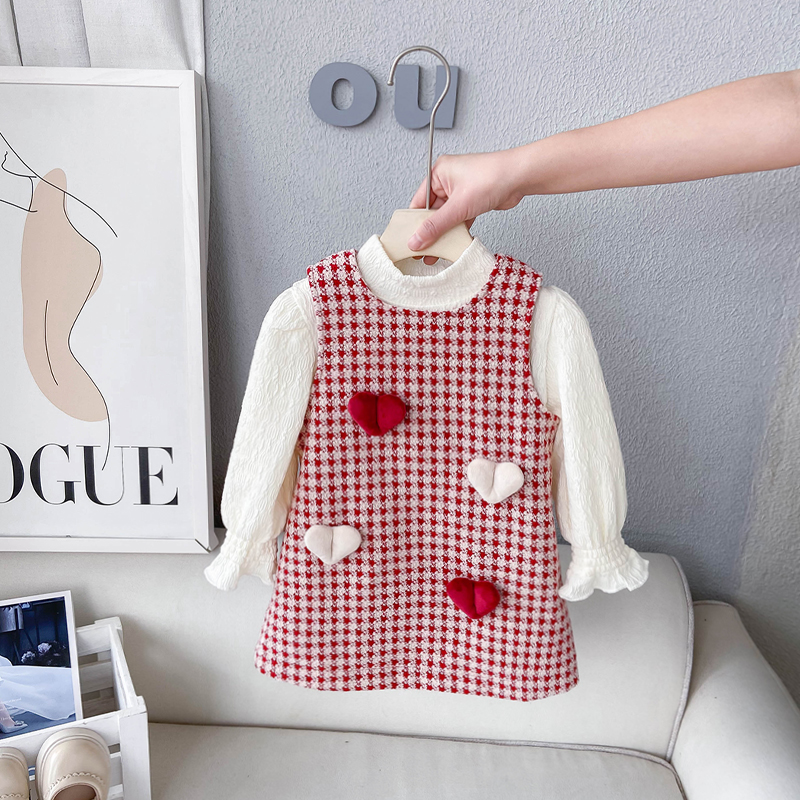 女宝宝经典格子加绒加厚裙女宝宝拜年服连衣裙