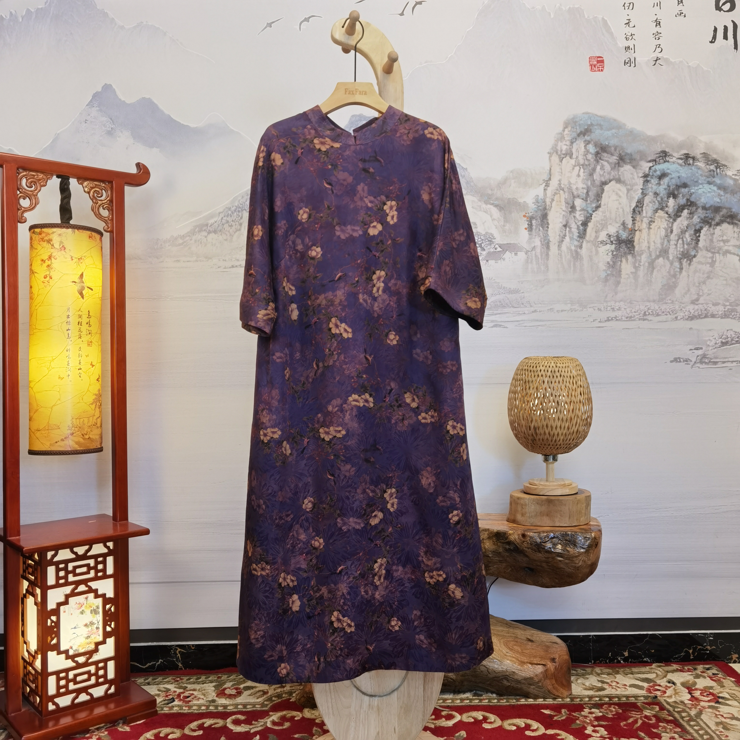 富美国风香云纱花萝连衣裙F6639连接袖