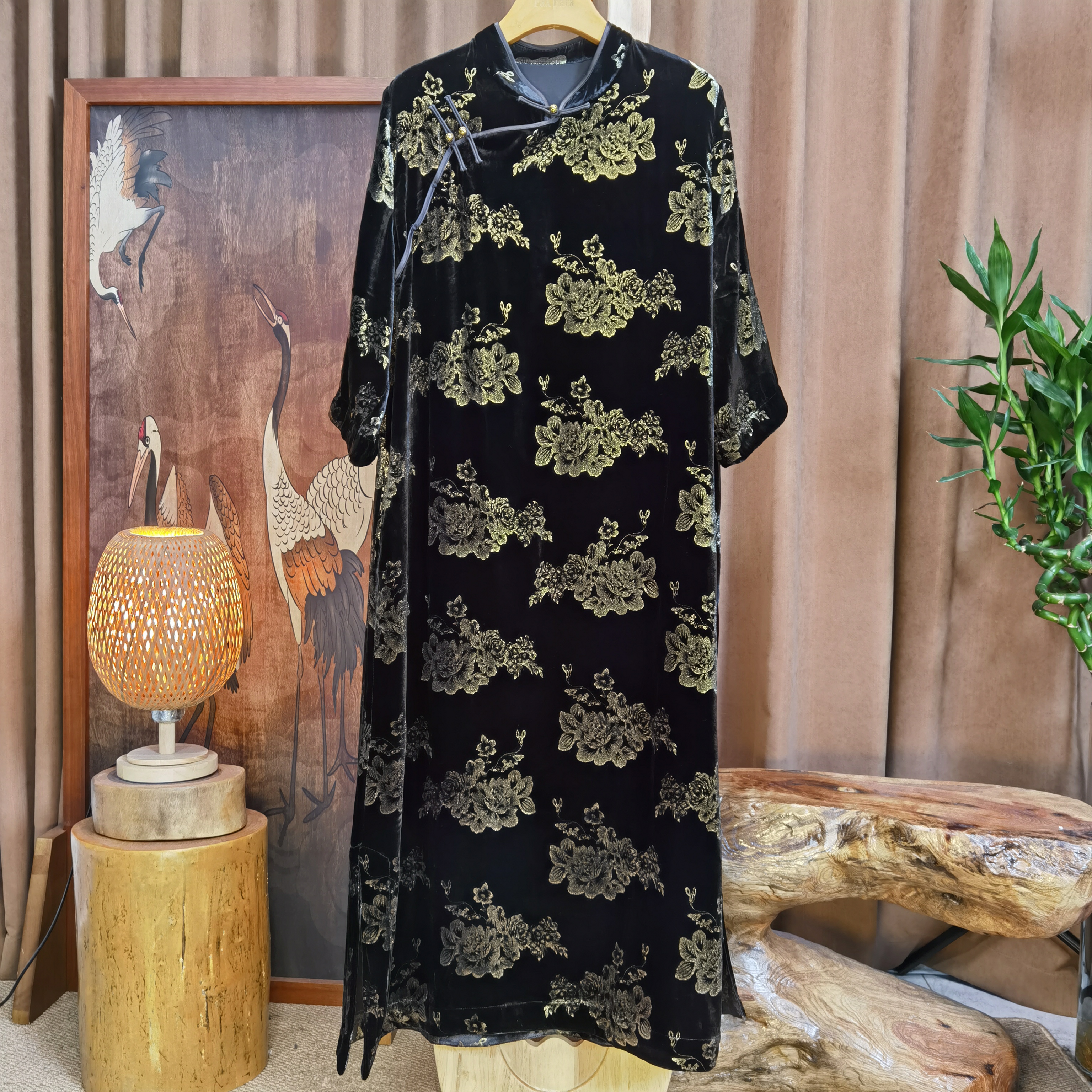 富美国风桑蚕丝连衣裙F3398金牡丹