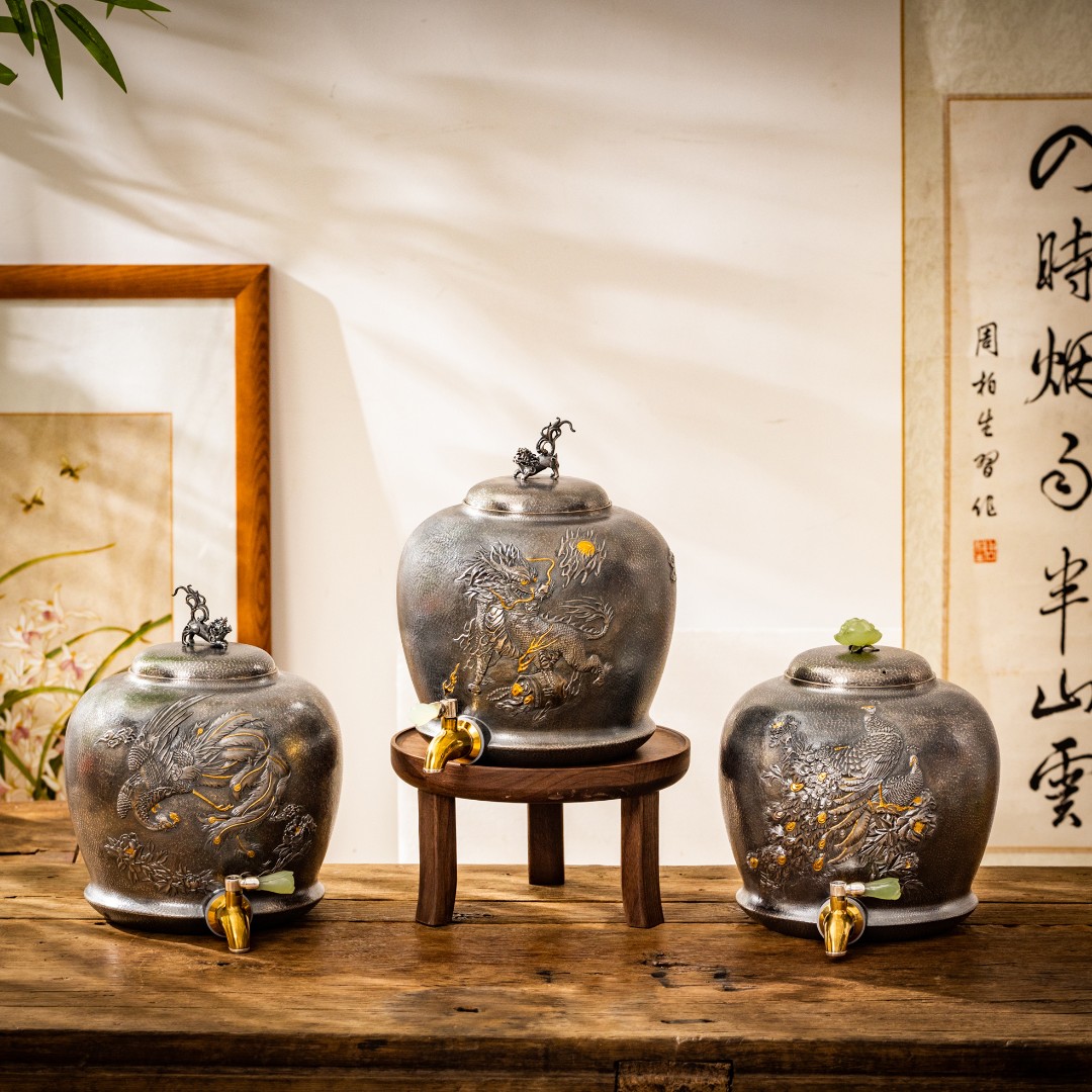 蜂鸟工坊手工艺品银水缸家用纯手工高档大号银储水缸水罐水桶