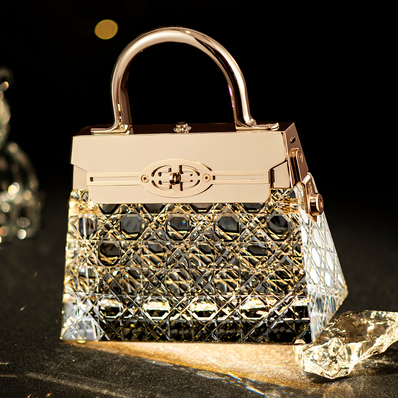 K9水晶+纯铜手工制作高档便携式移动台灯手提水晶包家居饰品