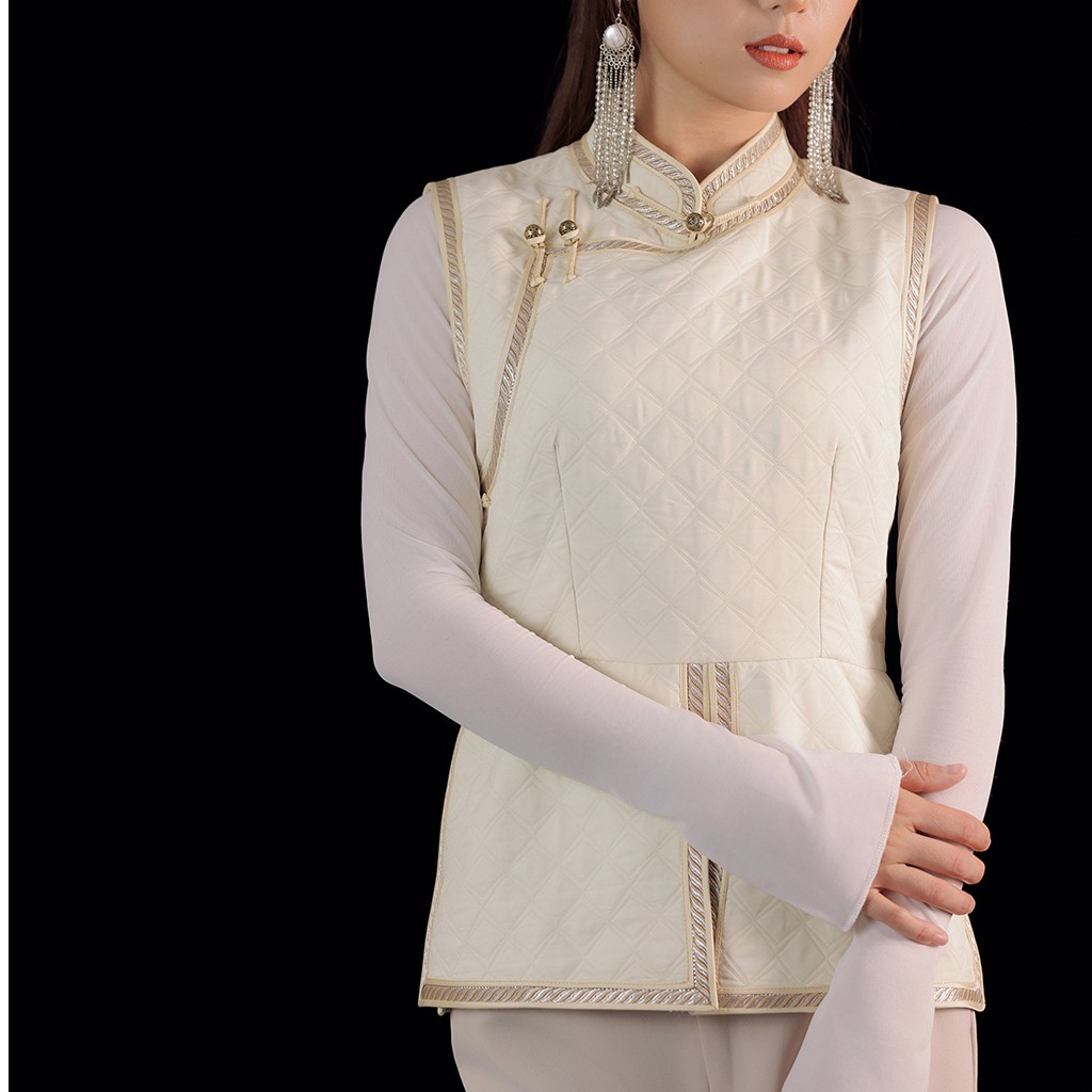 蒙古元素民族风复古冬季马甲秋冬米白色时尚网红百搭女士外套上衣