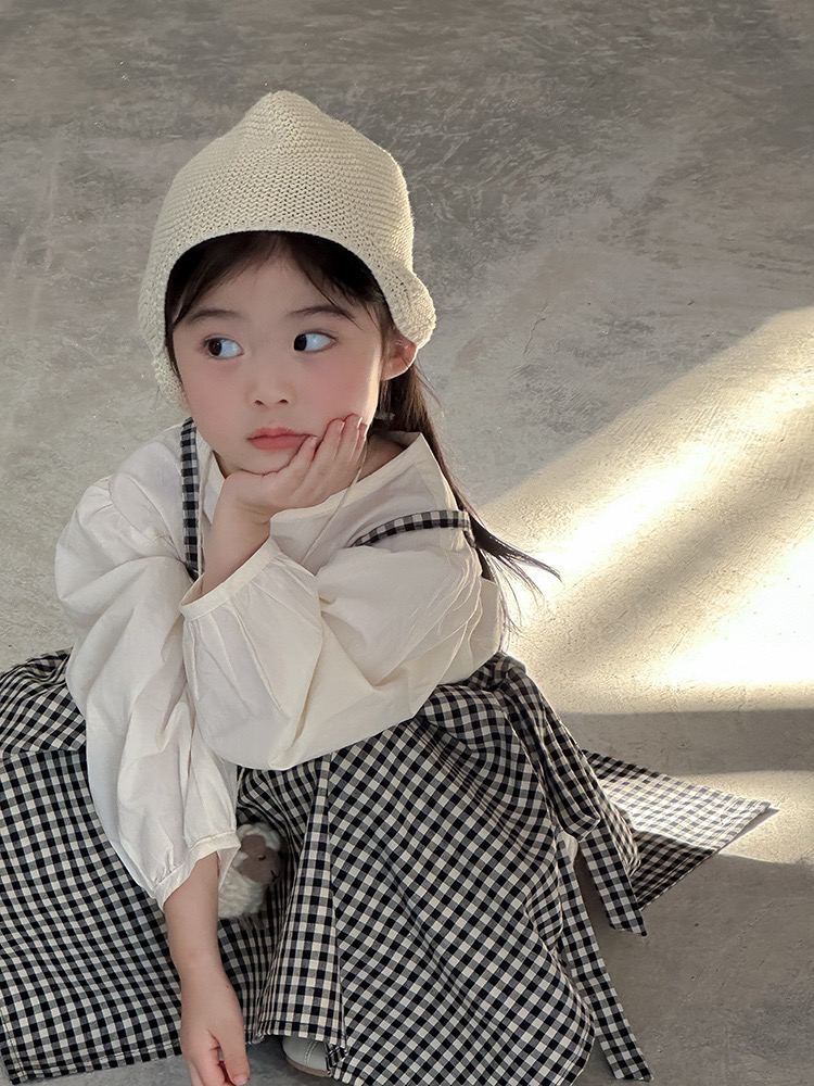一只鹿kids韩版女童刺绣花边长袖连衣裙套装