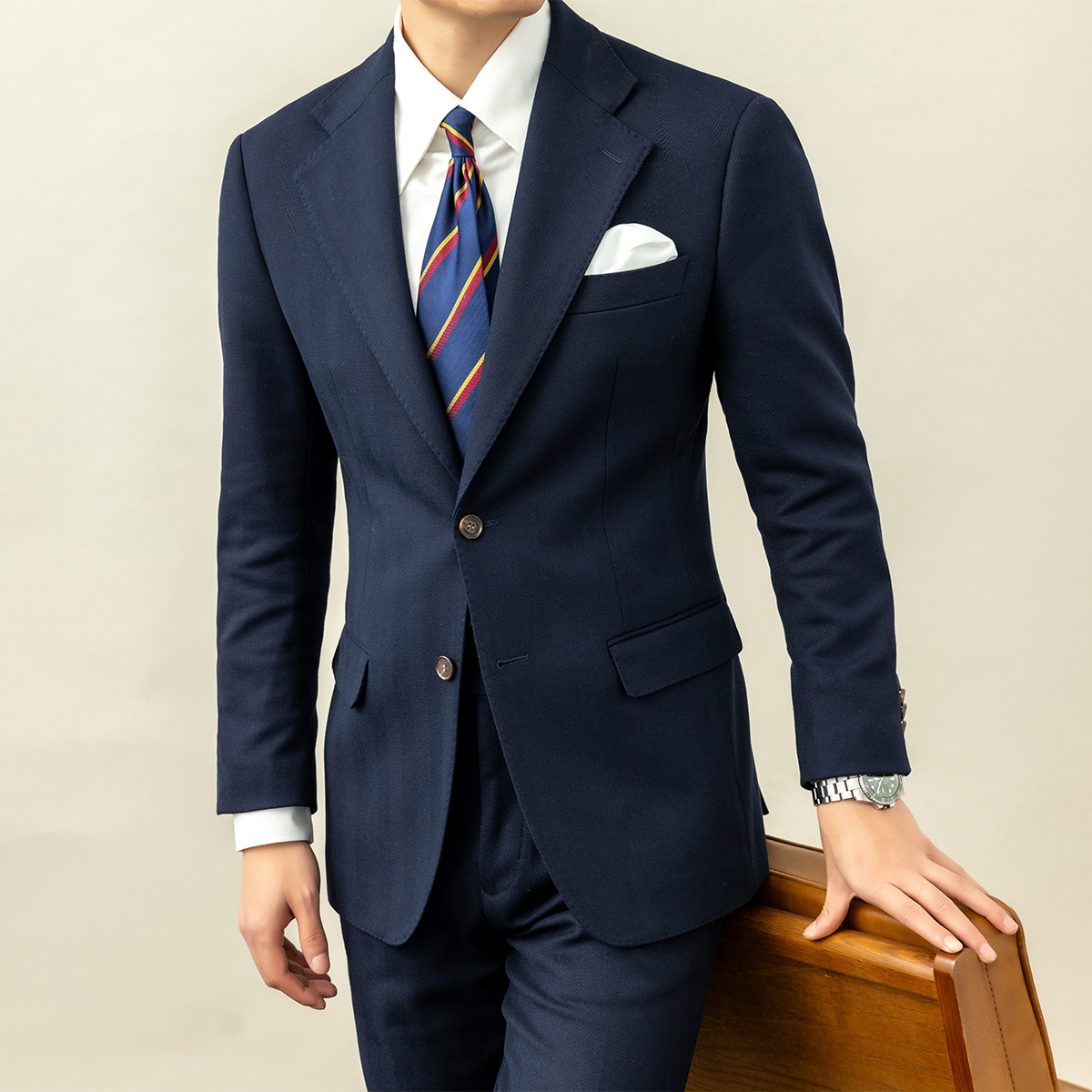 男士春季单排扣平驳领西装意式修身商务休闲职业西服外套英伦套装