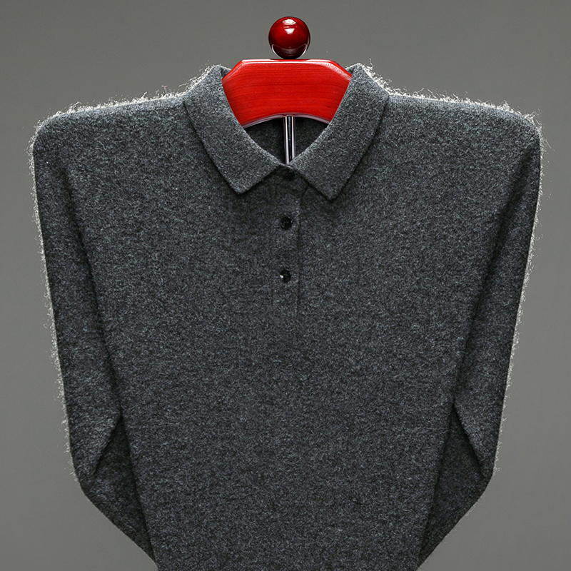 男士羊毛衫秋冬加厚中老年翻领毛衣绵羊毛宽松打底衫爸爸装Polo衫