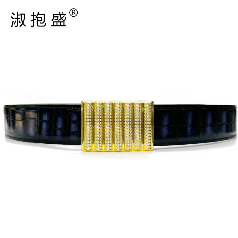淑抱盛包金算盘扣不锈钢扣鳄鱼皮腰带真带男士高档时尚扣头