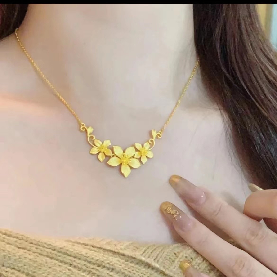 Chow Tai Seng/周大生足金999三生花套链幸福花嫁系列黄金项链