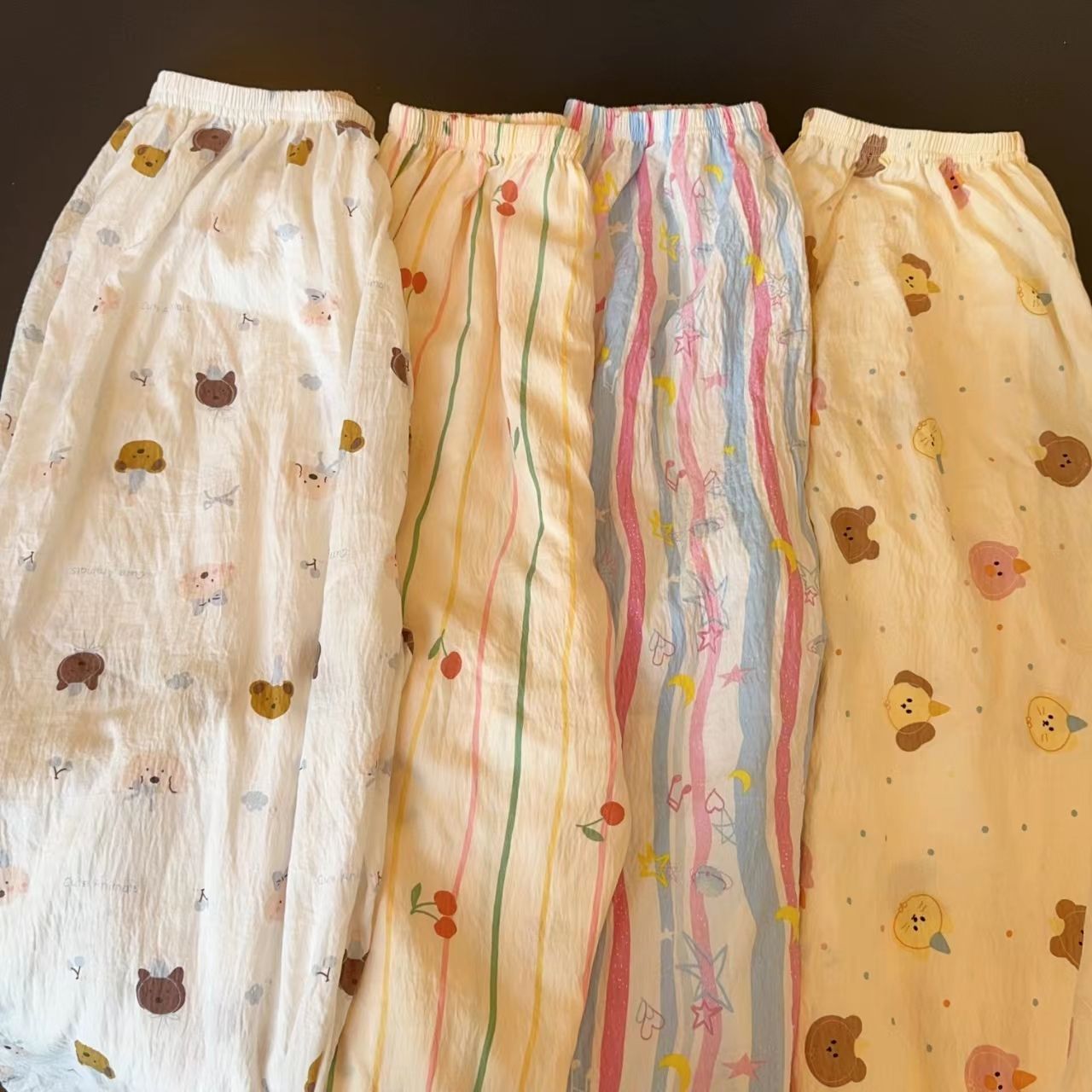 睡裤女夏季白色小狗长裤薄款家居裤可爱休闲宽松慵懒高腰直筒宽松