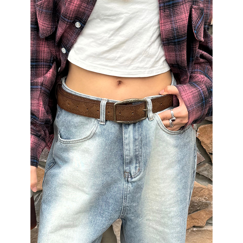 川川也CCYE美式复古男女高街设计感小众腰带花雕宽版调节皮带