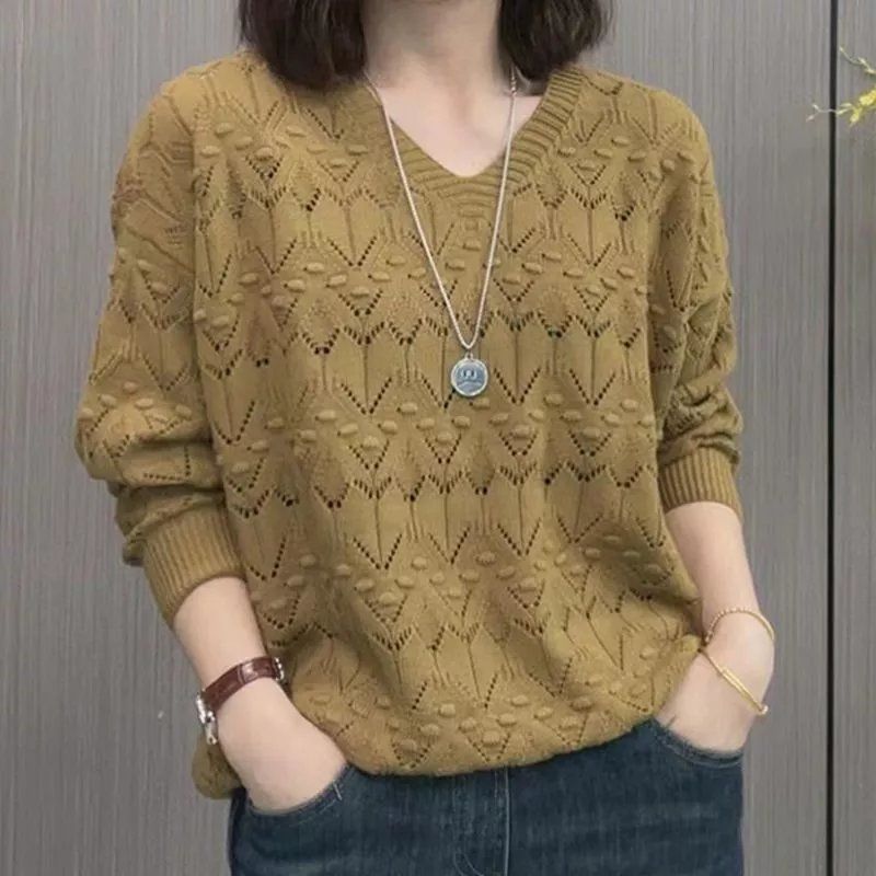 时尚洋气领镂空显瘦气质上衣针织衫百搭长袖秋冬女