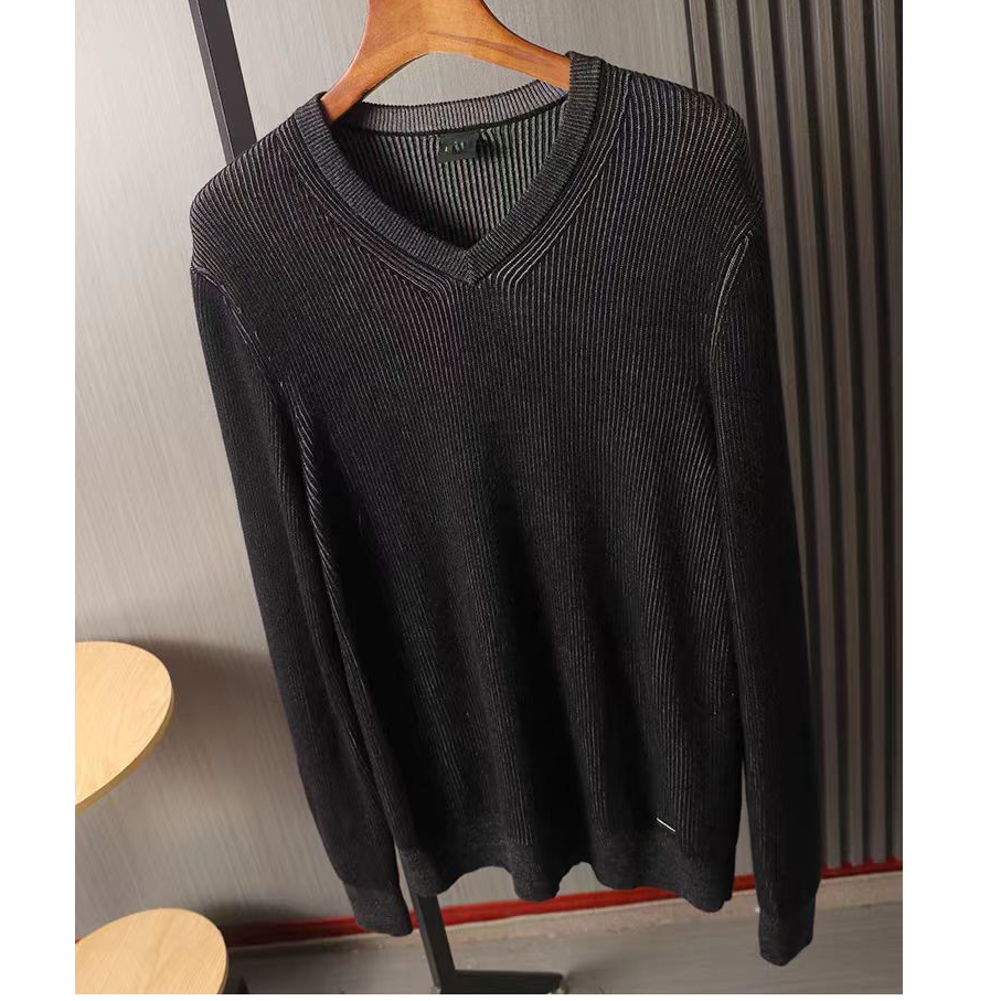 外单秋冬男士高端V领针织衫山羊绒+羊毛双色定织