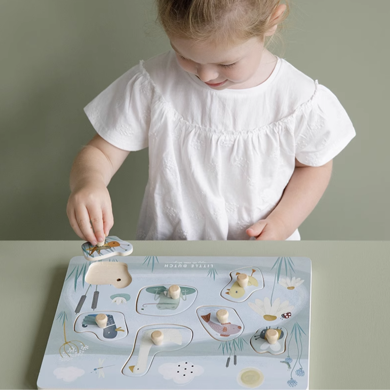 出口荷兰Little Dutch发声音乐感应抓手木制拼图早宝宝益智玩具